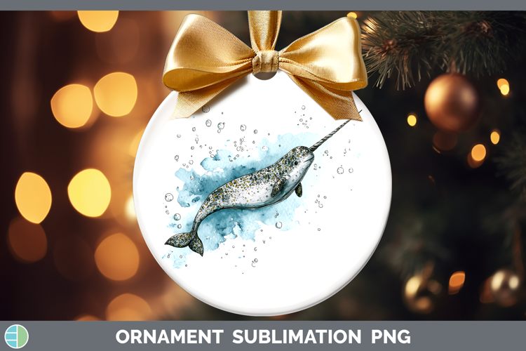 Narwhal Whales Sketch Ornament Sublimation Design