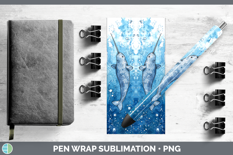 Narwhal Whales Sketch Pen Wrap Sublimation Design