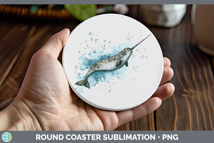 Narwhal Whales Sketch Round Coaster Sublimation Design