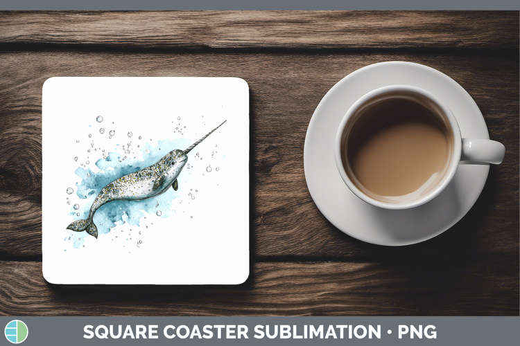 Narwhal Whales Sketch Square Coaster Sublimation Design