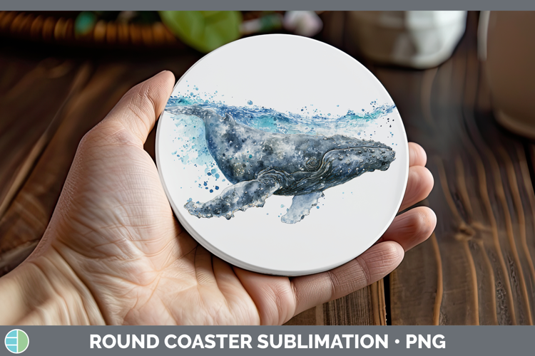Right Whale Whales Sketch Round Coaster Sublimation Design