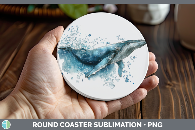 Sei Whale Whales Sketch Round Coaster Sublimation Design