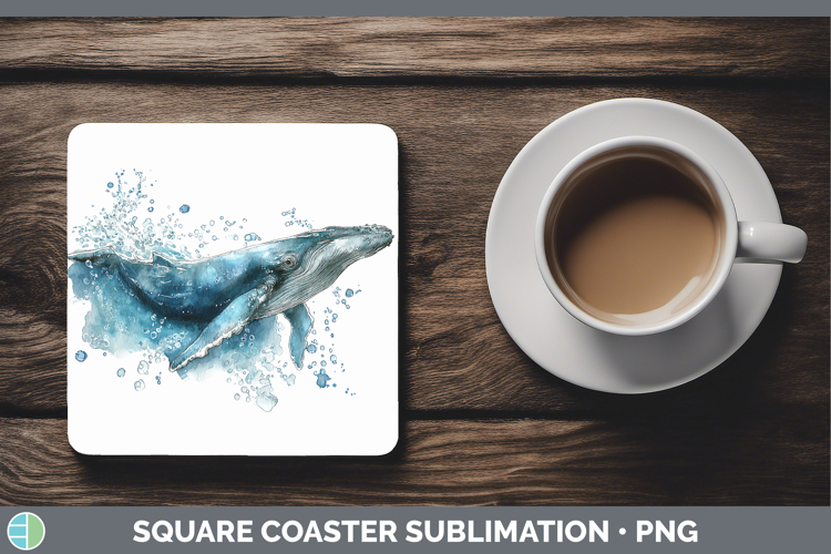 Sei Whale Whales Sketch Square Coaster Sublimation Design