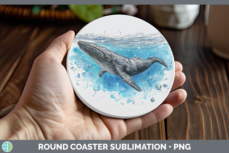 Sperm Whale Whales Sketch Round Coaster Sublimation Design