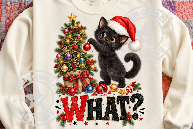 What Funny Christmas Black Cat PNG