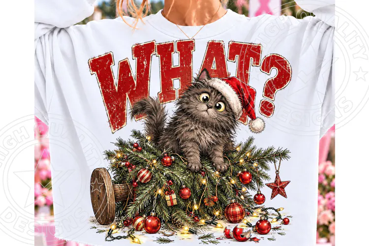 WHAT? Funny Christmas Cat PNG | Fallen Christmas Tree Sublim