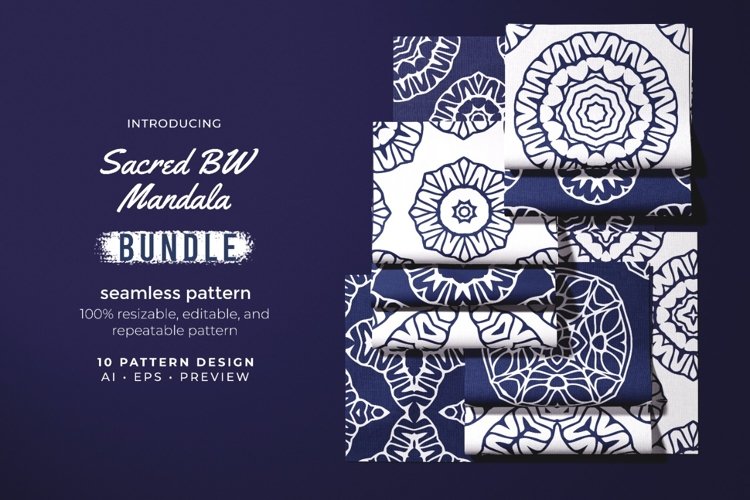 Sacred BW Mandala - Seamless Pattern example image 1