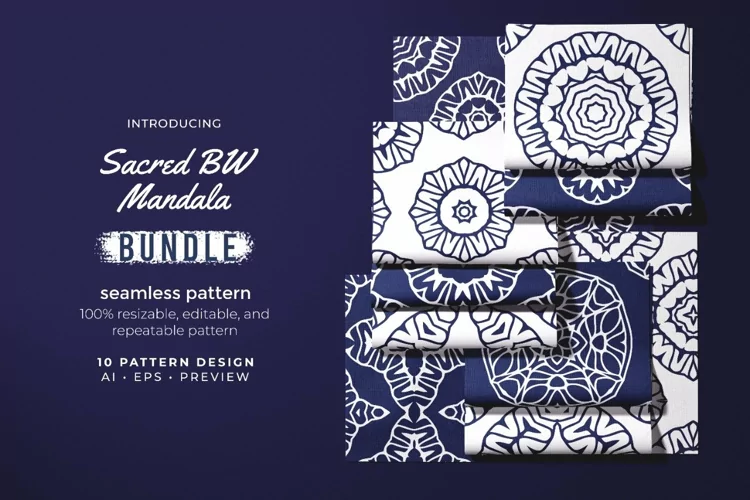 Sacred BW Mandala - Seamless Pattern