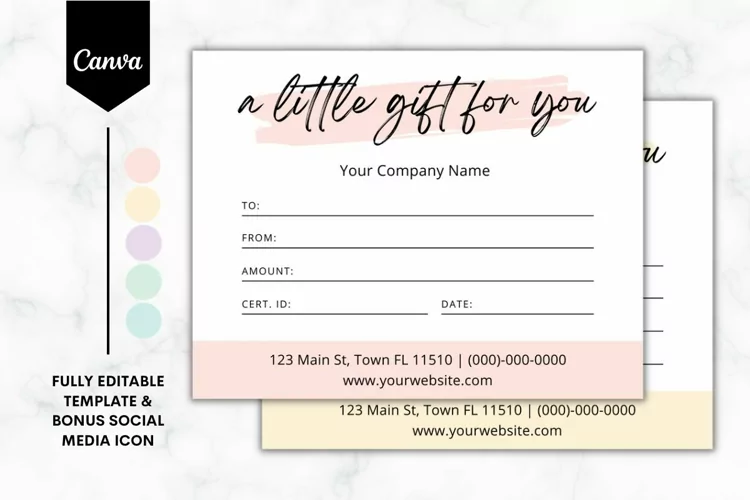 Editable Gift Certificate Canva Template 2 - 5 Colors