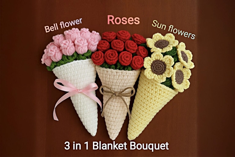 Blanket Bouquet Crochet Pattern Bundle 3 Floral Blanket