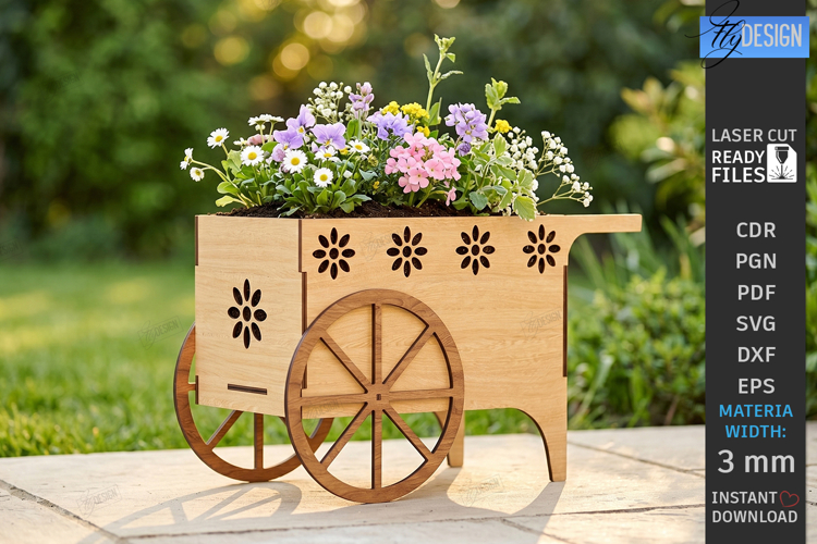 Wheelbarrow Planter Laser Cut | Garden Decor | Flower Holder
