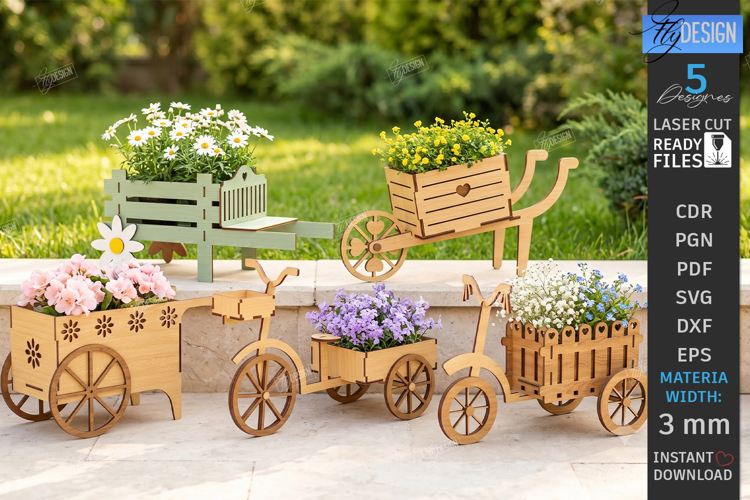 Wooden Wheelbarrow Planter Laser Cut Bundle | Garden Decor