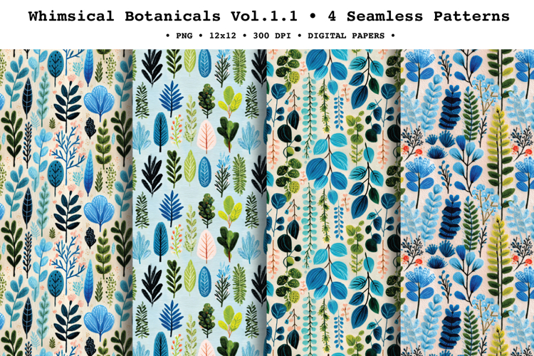 Whimsical Botanicals Seamless Pattern Vol.1.1 - 4 PNG