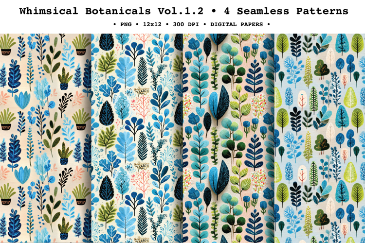 Whimsical Botanicals Seamless Pattern Vol.1.2 - 4 PNG