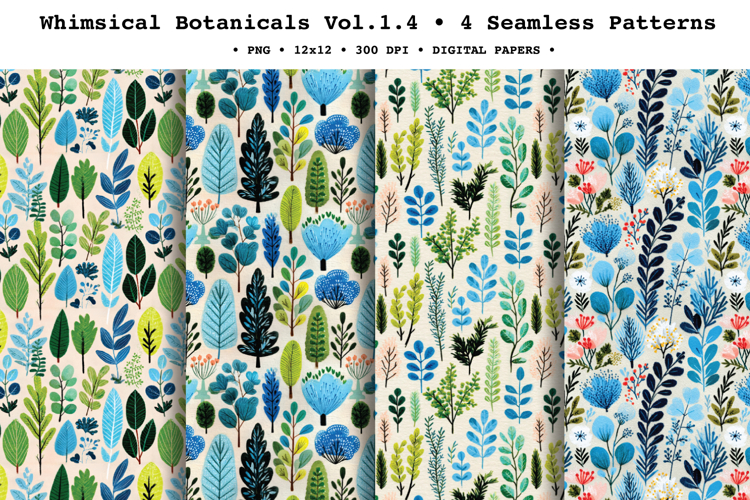 Whimsical Botanicals Seamless Pattern Vol.1.4 - 4 PNG
