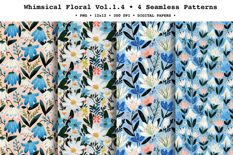Whimsical Floral Seamless Pattern Vol.1.4 - 4 PNG