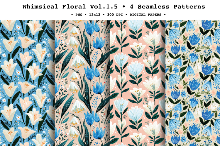 Whimsical Floral Seamless Pattern Vol.1.5 - 4 PNG