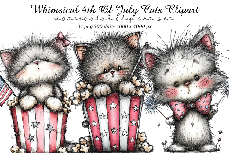 Whimsical 4th Of July Cats Clipart