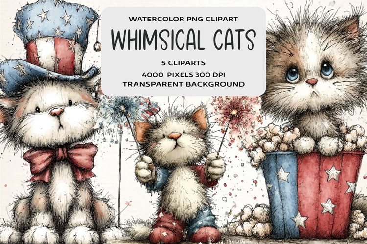 Whimsical 4th Of July Cats Clipart