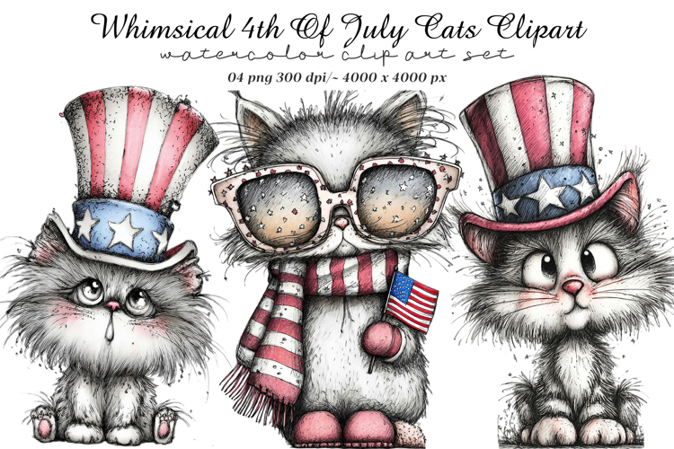 Whimsical 4th Of July Cats Clipart