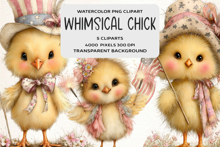 Whimsical 4th Of July Chick Clipart