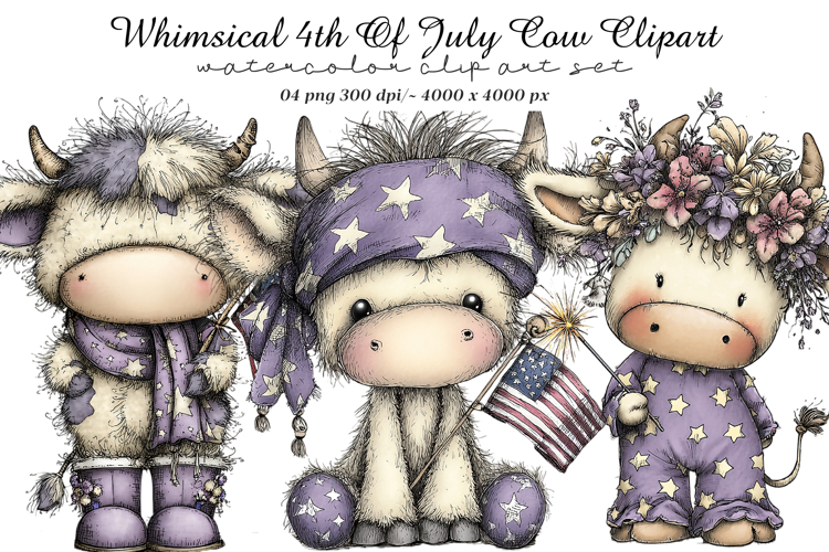 Whimsical 4th Of July Cow Clipart