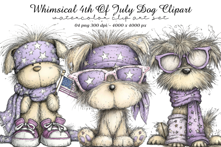 Whimsical 4th Of July Dog Clipart