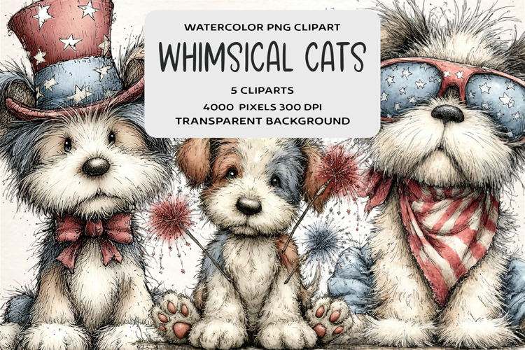 Whimsical 4th Of July Dogs Clipart