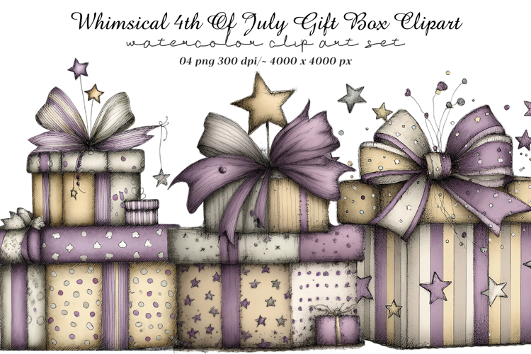 Whimsical 4th Of July Gift Box Clipart