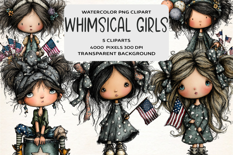 Whimsical 4th Of July Girls Clipart