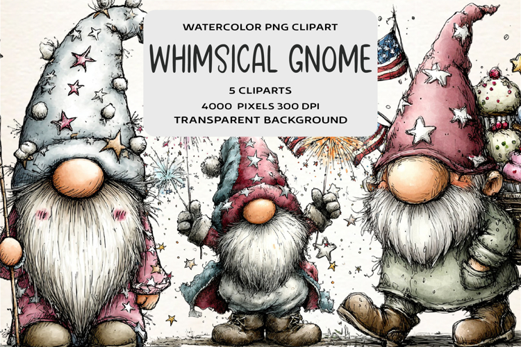 Whimsical 4th Of July Gnome Clipart