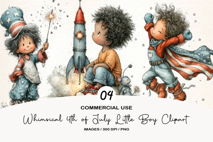 Whimsical 4th of July Little Boy Clipart