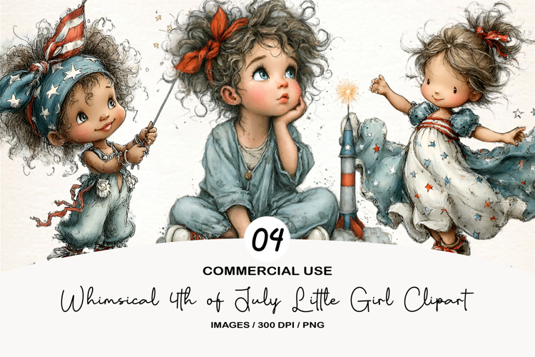 Whimsical 4th of July Little Girl Clipart
