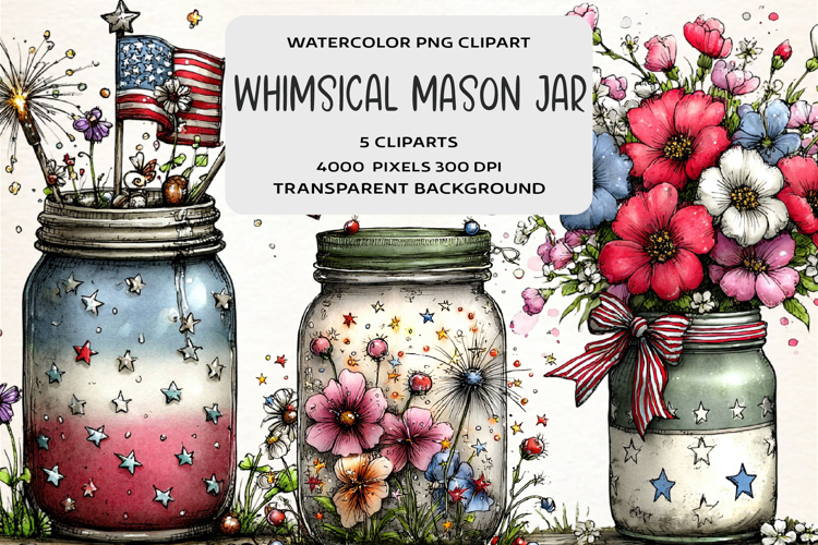 Whimsical 4th Of July Mason Jar Clipart