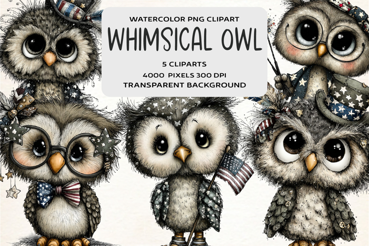 Whimsical 4th Of July Owl Clipart