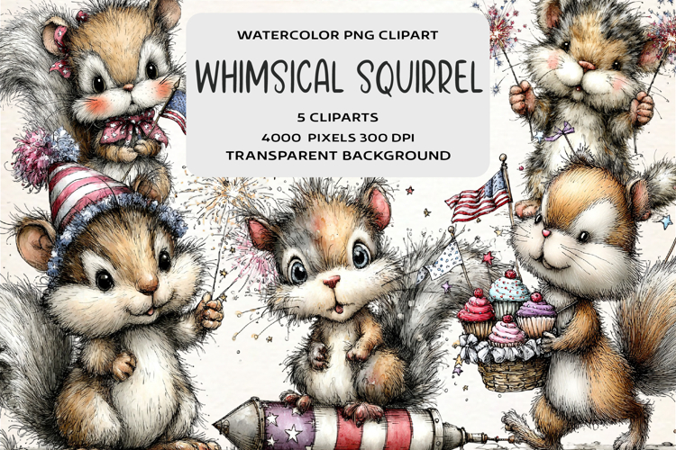 Whimsical 4th Of July Squirrel Clipart