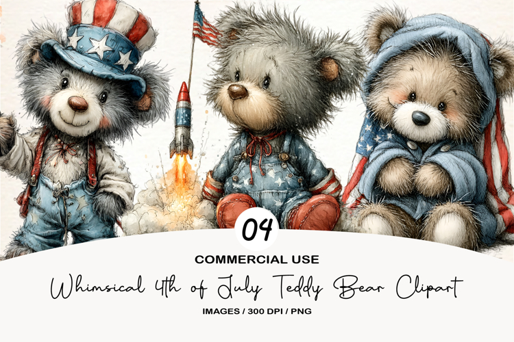 Whimsical 4th of July Teddy Bear Clipart