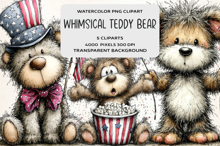 Whimsical 4th Of July Teddy Bear Clipart