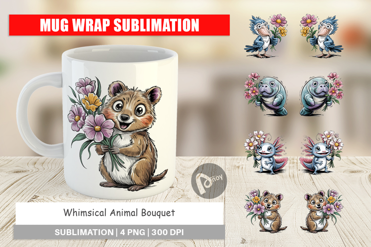 Mug Wrap Whimsical Animal Bouquet