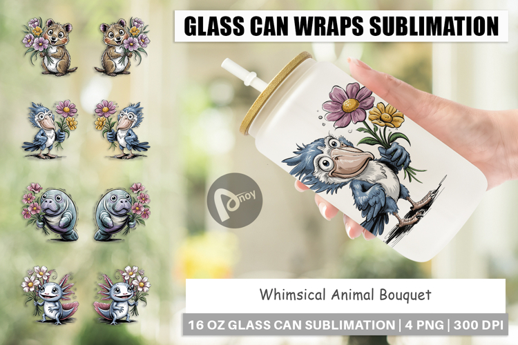 Glass Can Whimsical Animal Bouquet