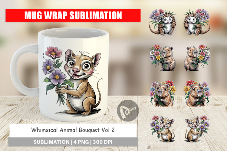 Mug Wrap Whimsical Animal Bouquet
