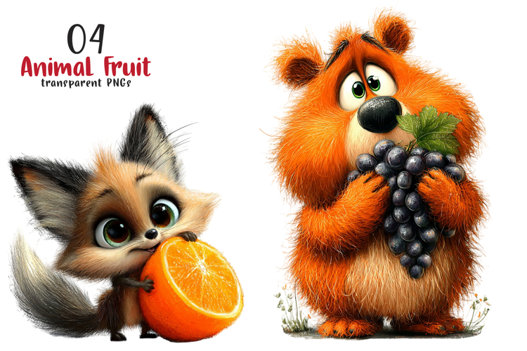 Whimsical Animals Fruit Clipart