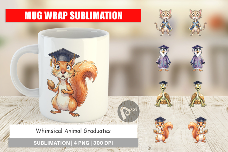 Whimsical Animal Graduates Mug Wrap