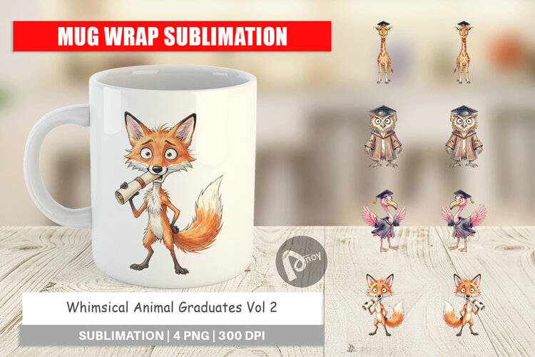 Whimsical Animal Graduates Mug Wrap example image 1