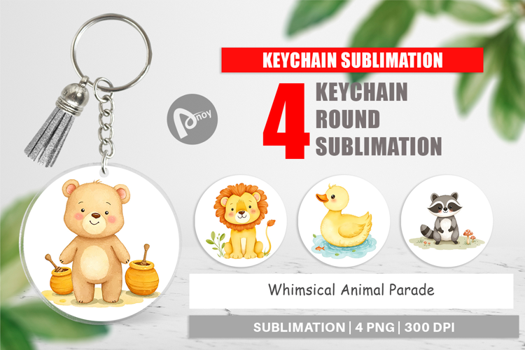 Keychain Whimsical Animal Parade