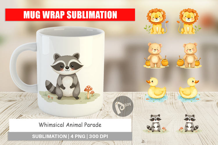 Mug Wrap Whimsical Animal Parade