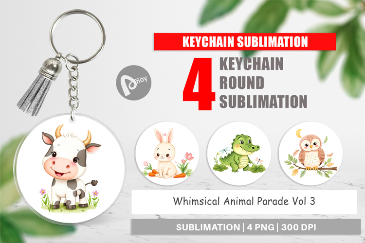 Keychain Whimsical Animal Parade