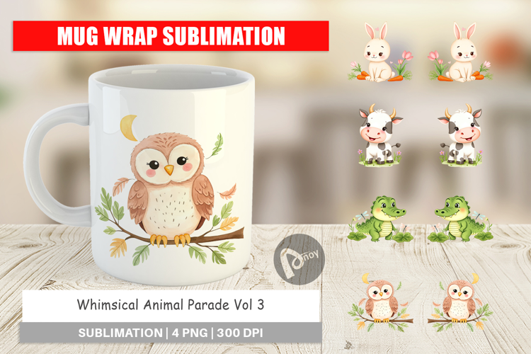 Mug Wrap Whimsical Animal Parade