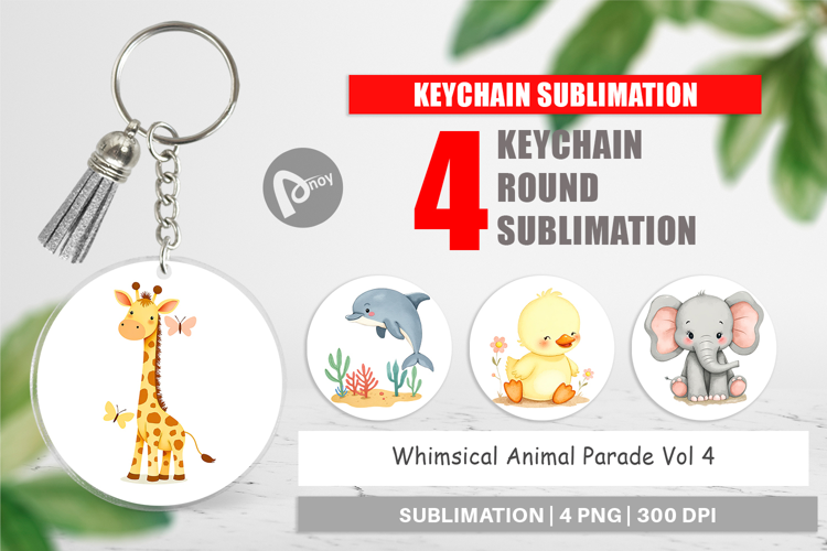 Keychain Whimsical Animal Parade