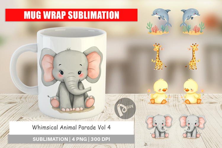 Mug Wrap Whimsical Animal Parade